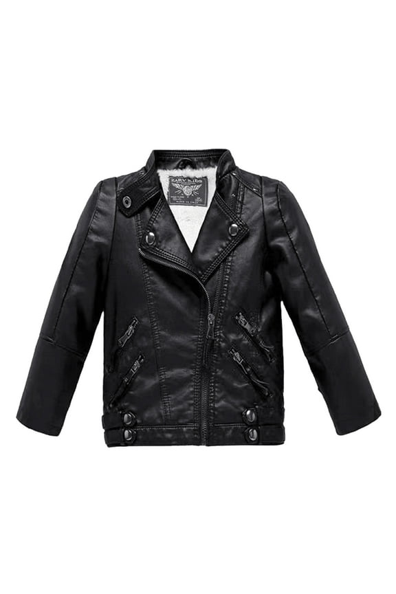 Kids Toddler Boys Girls PU Leather Jacket Baby Fleece Motorcycle Faux Leather Jackets Coat Youth Winter PU Leather Outwear for 2-14Y