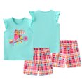 thumbnail image 1 of Esaierr Kids Toddler 2PCS Summer T-Shirt Shorts Set Outfits for Girls,Baby Girls Short Sleeved Pullover Tees+elastic Shorts Pants Cartoon Embroidered Newborn New Soft Sets Clothes for 2-7T, 1 of 8