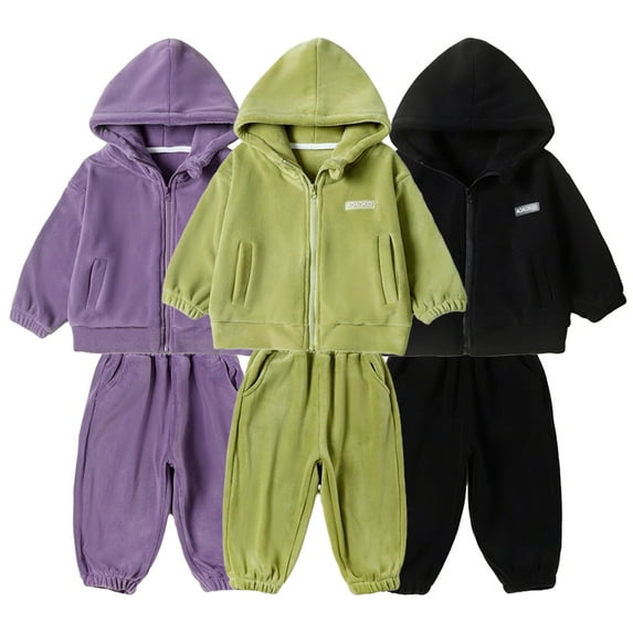 Esaierr Kids Toddler 2Pcs Fleece Hooded Pajamas Set for Boys Girls ,Baby Fall Winter Sleepwear Thick Warm Loungewear Little Boys Girls Athletic Tracksuits Jammies ,Size 1-9Y