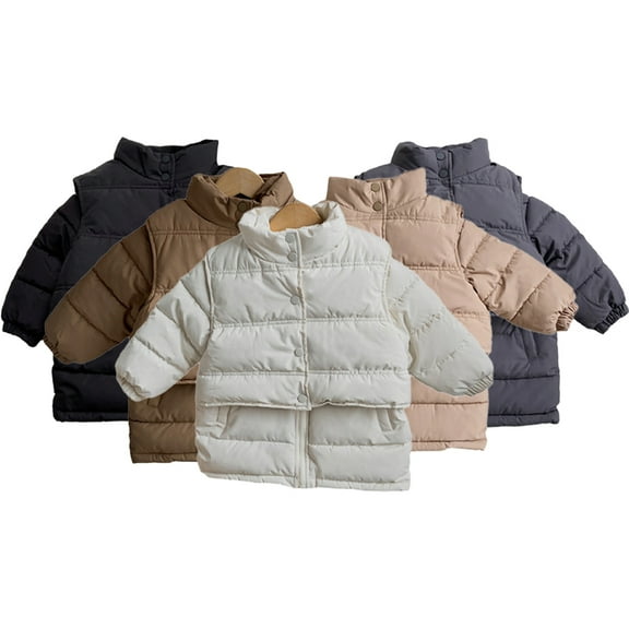 Esaierr Kids Toddler Autumn Winter Puffer Outwear Set for Boys Girls,Winter New Cotton down Jacket and Puffer Waistcoat Two Piece Set 1-6Y Baby Medium Length Thick Warm Coats