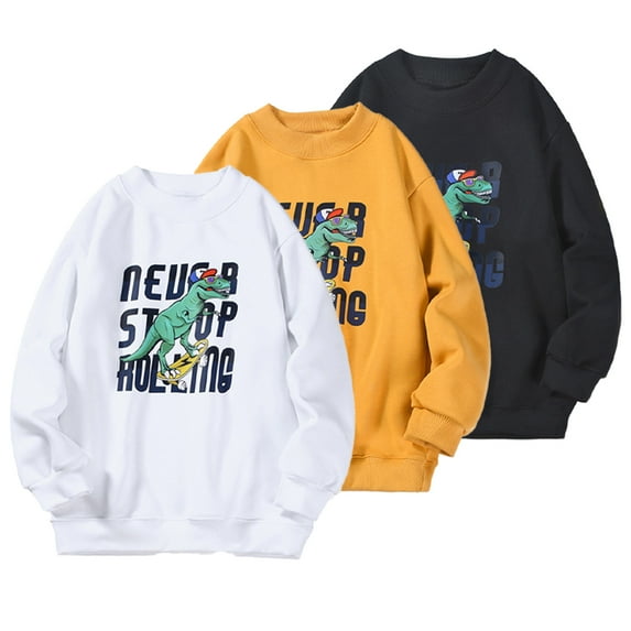 Esaierr Kids Toddler Autumn Winter Sweatshirt Big Boys Fleece Sweatsuit Thickened Warm Tops Chunky Dinosaur Print Sports Pullover for 5-13Y