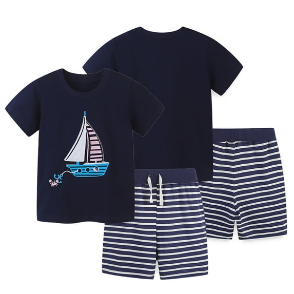Esaierr Kids Toddler Boys Clothing Two Piece Set Summer Cotton Embroidery Boys Tees Shorts Outfit for 2-8 Years
