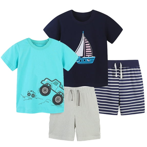 Esaierr Kids Toddler Boys Clothing Two Piece Set Summer Cotton Embroidery Boys Tees Shorts Outfit for 2-8 Years