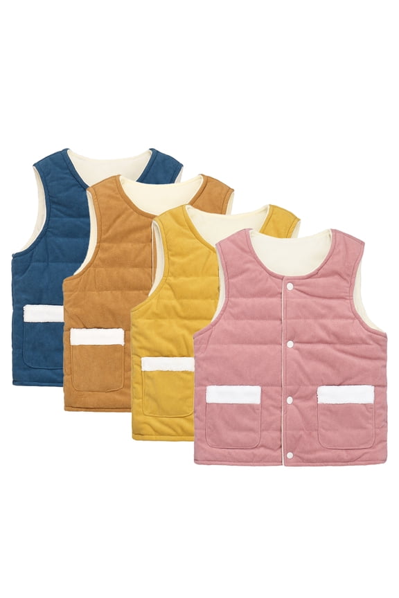 Kids Toddler Boys Girls Fleece Vest Outwear Fall Winter Vest Jacket Button Casual Warm Sleeveless Jacket Outwear 2-10Y Baby Fall Winter Sleeveless Jacket Outwear With Pocket