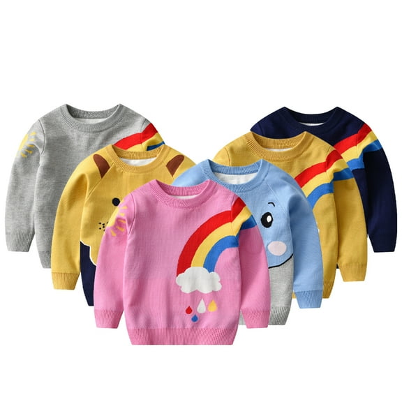 Esaierr Kids Toddler Boys Girls Knit Sweater Knit Crewneck Pullover Sweater Sweatshirts 2-8Y Baby Long Sleeve Autumn Winter cartoon Sweat