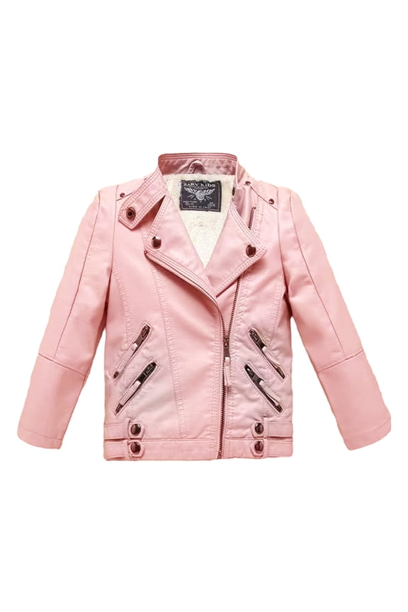 Kids Toddler Boys Girls PU Leather Jacket Baby Fleece Motorcycle Faux Leather Jackets Coat Youth Winter PU Leather Outwear for 2-14Y