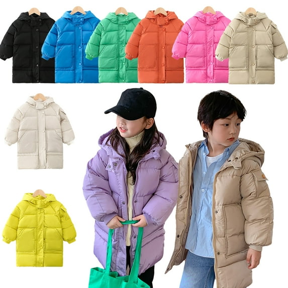 Esaierr Kids Toddler Boys Girls Winter Long Puffer Outwear ,Baby Winte Warm Puffer down Jacket Zip up Soft Hooded Autumn Winter Cotton Coats,Sizes 2-9Y