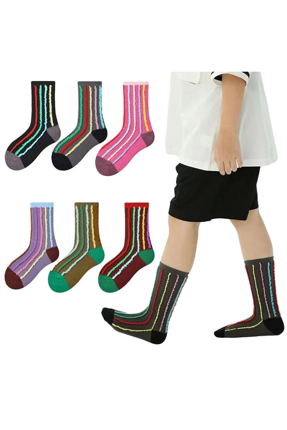 Kids Toddler Boys Socks Fall Winter Socks Mid-Tube Socks Cotton Cartoon Athletic Baby Socks Non Slip Bottom Kid Crew Boot Socks ((4 pairs) for 3-12Y