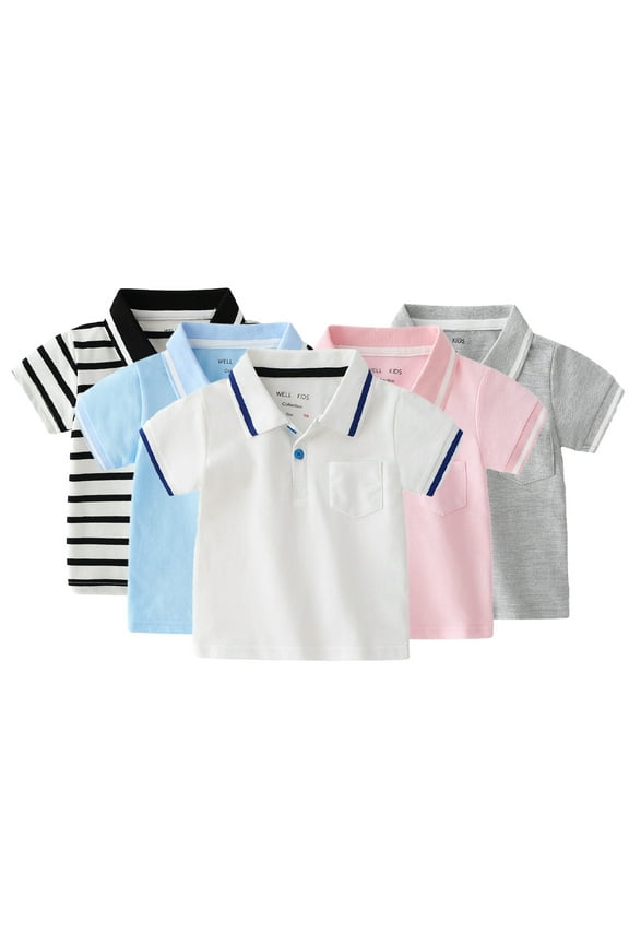 Kids Toddler Boys Summer Lapel T-Shirt Tee Baby Short Sleeve T-Shirt Tops Cotton Home Boys Short-Sleeved Casual Little Boys Solid Color Shirt for 1-6Years