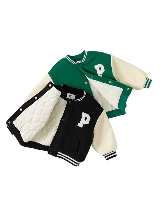 Kids Toddler Fall Winte Baseball Jacket for Boys Girls,Baby Fleece Warm Leisure Boys Outwear Little Boys Girls Thick Color Coded Letter Baseball Suit Coats for 1-8T