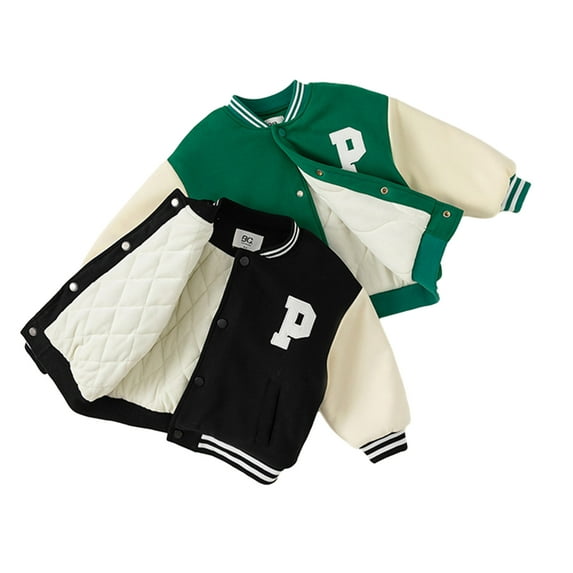 Esaierr Kids Toddler Fall Winte Baseball Jacket for Boys Girls,Baby Fleece Warm Leisure Boys Outwear Little Boys Girls Thick Color Coded Letter Baseball Suit Coats for 1-8T