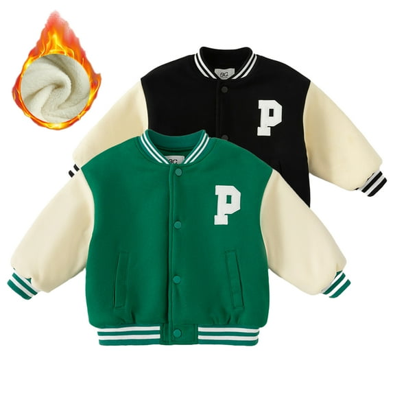 Esaierr Kids Toddler Fall Winte Baseball Jacket for Boys Girls,Baby Fleece Warm Leisure Boys Outwear Little Boys Girls Thick Color Coded Letter Baseball Suit Coats for 1-8T