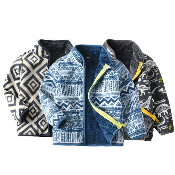 Esaierr Kids Toddler Fleece Jacket Outerwear for Boys 1-9Y Baby Autumn Winter Coats Thick Warm Spring Autumn Coats Printed Fuzzy Winter Warm Sweatshirt Outerwear