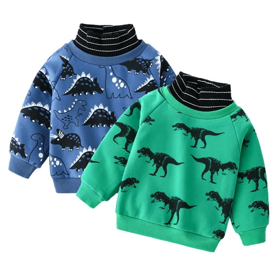 Esaierr Kids Toddler Fleece Sweatshirt for Boys Long Sleeved Dinosaurs Prints High Collar Pullover Sweatsuit Top Spring Fall Winter Casual Cartoon Sweaters for 1-7Y