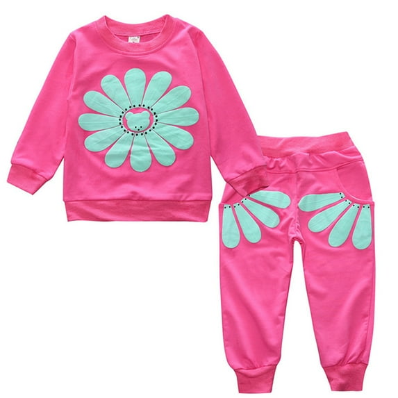 Esaierr Kids Toddler Girls 2Pcs Tracksuits Sweatpants Outfits Baby Sports Sweatshirt Sweatpants Set Little Big Girls Long Sleeve Spring Fall Flower Print Sweatsuit Pullover Sweat Suits for 1-6Y
