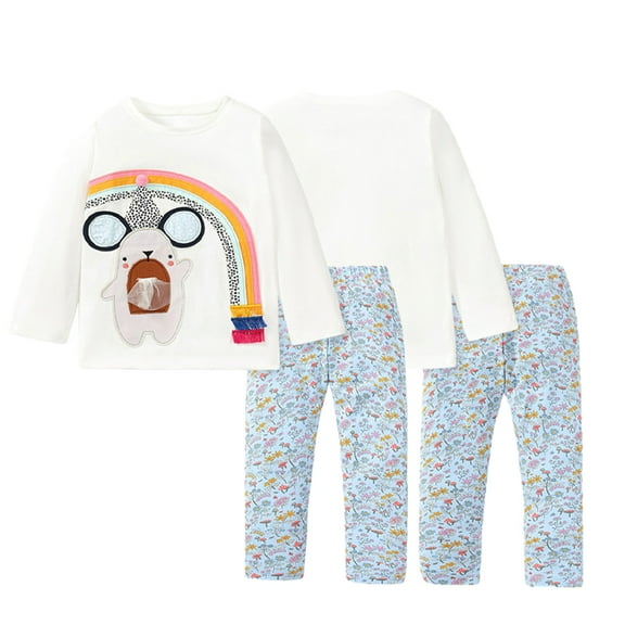 Esaierr Kids Toddler Girls Clothes 2PCS Baby Long-Sleeve T-Shirt Outfit Set Comfortable Stylish Little Girls Spring Fall T-Shirt   Printed Pants Kid Clothing Sets for 2-7 Years