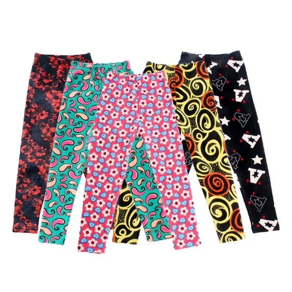 Esaierr Kids Toddler Girls Fleece Stretch Legging Kids Pants Cartoon Print Bottoms Baby Autumn Winter Tights Classic Thick Warm Trousers for 2-12Y Years Old