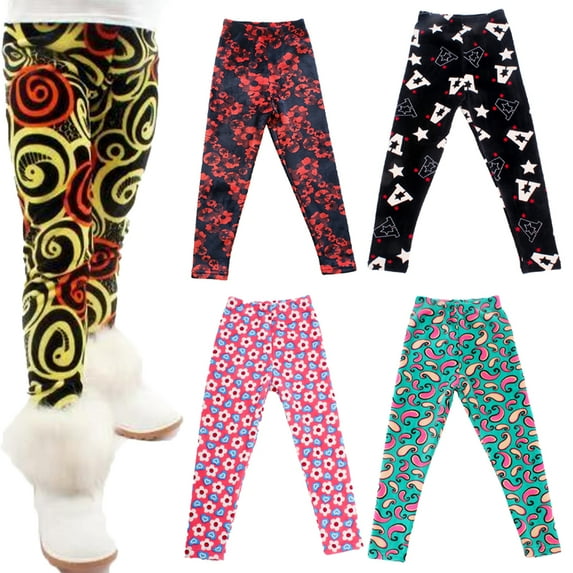 Esaierr Kids Toddler Girls Fleece Stretch Legging Kids Pants Cartoon Print Bottoms Baby Autumn Winter Tights Classic Thick Warm Trousers for 2-12Y Years Old