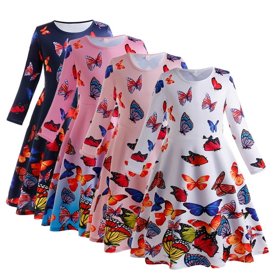 Esaierr Kids Toddler Girls Long Sleeve Skater Dress Casual Print Swing Spring Fall Dress Pullover A-Line Sundress for 3-10 Years