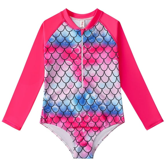 Esaierr Kids Toddler Girls Rash Guard Swimsuit Onesies UPF 50+ Sun Protection Swimwear Long Sleeve Zipper Front Bathing Suit for 4-12T