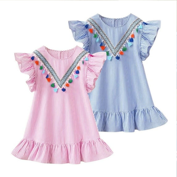 Esaierr Kids Toddler Girls Summer Dresses Baby Girls Skirt Casual Short Sleeved Ruffled Pullover Comfortable Soft Sleeveless Dress for Kids Little Girls Clothes 1-8 Years
