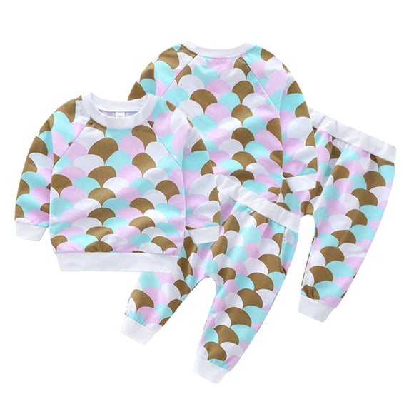 Esaierr Kids Toddler Girls Summer Sweat Suits Little Girls Spring Fall Pullover Rainbow Printing Sweatsuit Top+ Pants Set Newborn Baby Track Suits Clothes for 12M-5Years