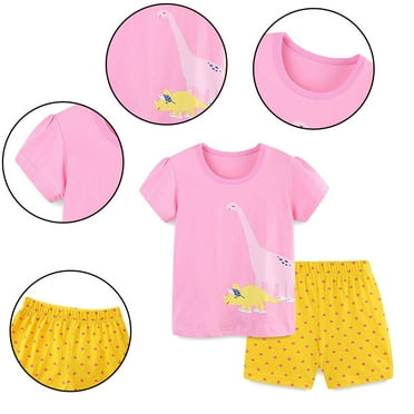 Esaierr Kids Toddler Girls Summer T-Shirts 2PCS Outfits Baby Cartoon Printing Short Sleeve Tees Shirt Tops Shorts Cotton Set 2 -8T