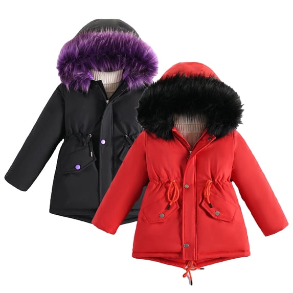 Esaierr Kids Toddler Girls Winter Coats Teen Mid-Length Outerwear Baby Hooded Parka Fleece Snow Outwear long Drawstring waistband Warm Zipper Hooded Parka Kid Fleece Snowsuit Jacket Coat for 3-14T