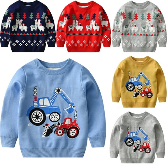 Esaierr Kids Toddler Knit Sweaters Jacket for Boys Girls Cotton Lined Warm Sweatshirt Autumn Winter New Cartoon Knit Sweat 2-8Y Baby Knit Pullover Sweater