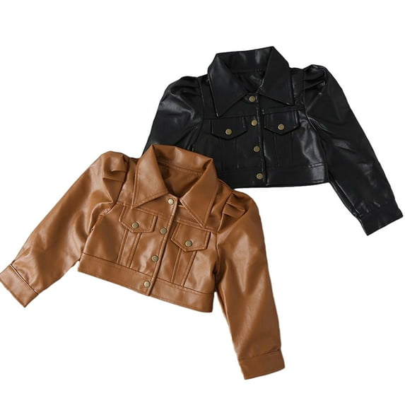 Esaierr Kids Toddler Leather Jacket for Girls,Short Outerwear Coat Baby Leather Coats Faux Leather Jacket Kids Outfits Spring Autumn PU Faux Leather Lapel Jacket for 1-7 Years