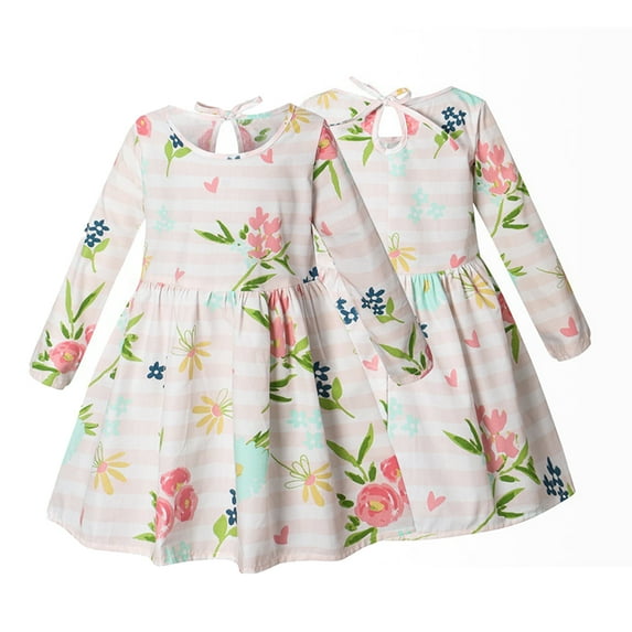 Esaierr Kids Toddler Long Sleeve Dress for Girls,Baby Infant Spring Fall Cotton Print Dress Little Girls Crew Neck Sports Casual Cute Dress Clothes for 6M-6Y
