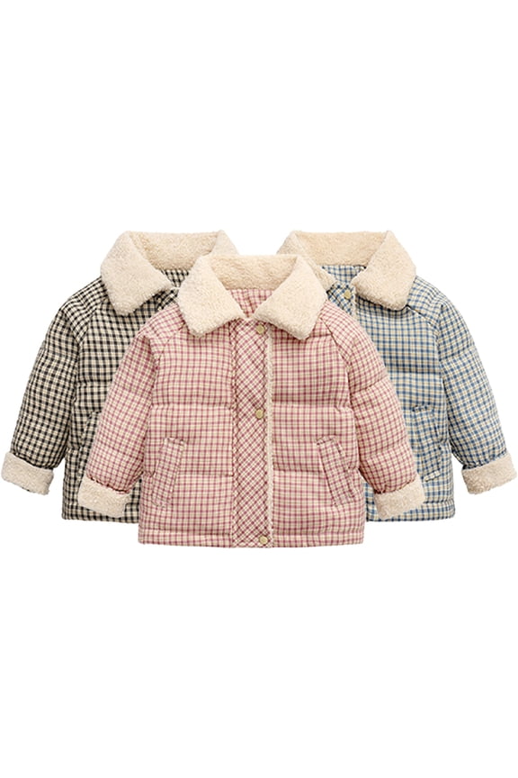 Kids Toddler Puffer down Jacket for Boys Girls,Baby Fall Winter Warm Outerwear Lapels, Plaid Thick Snow Coat Little Boys Girls Winter Outerwear ,Size 2-10Y