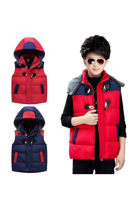 Kids Toddler Puffer Vest Jacket Coat for Boys Girls,Baby Fall Winter Hoodie Down Vest Coat Puffer Sleeveless Outwear Lightweight Comfort Zip Thickened Hooded Warm Waistcoat Outwear for 2-10T