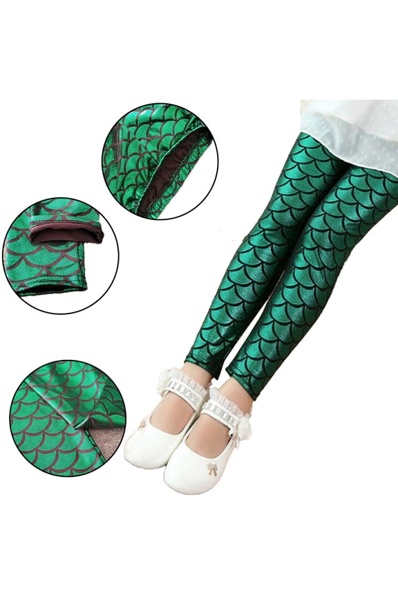 Kids Toddler Shiny Fish Scale Stretch Leggings for Girls 2-11Y Fall Winter Warm Bottoms Illusion Slim Trousers Teens Tights Fashion Long Pants