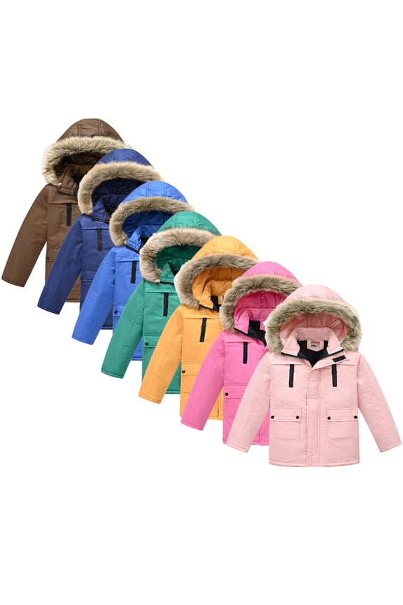 Kids Toddler Ski Parka Jacket for Boys Girls Windproof Rain Jacket Winter Warm Hooded Coats 3-12Y Solid Color Thickened Ski Outerwear
