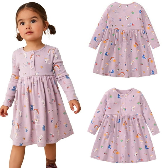 Esaierr Kids Toddler Spring Fall Dresses for Girls,Baby Girls Long Sleeve Cartoon Floral Dress Pullover Dresses Casual Princess Dress for 2-7T
