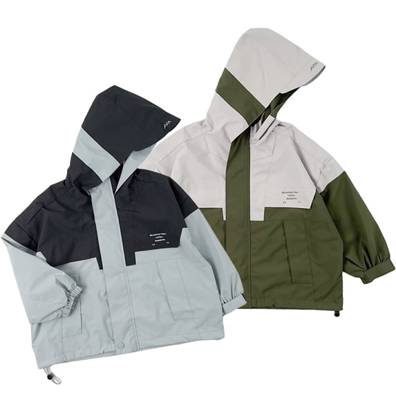 Esaierr Kids Toddler Spring Fall Hooded Jacket for Boys Girls Active Windbreaker Jacket Baby Hooded Coats Children Lightweight Jacket Patchwork Color Rain Jackets Outerwear for 2-10Y