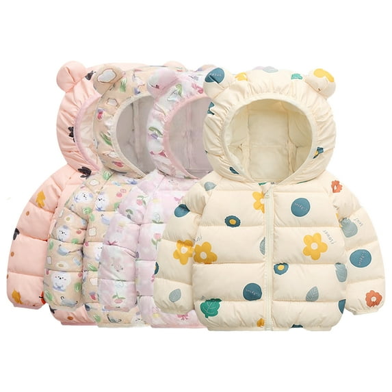 Esaierr Little Boys Girls Puffer Jacket 1-7T Toddler Warm Winter Puffer Coats Bear Hooded Printed Elastic Cuffs Baby Outerwear Kids Down Coat