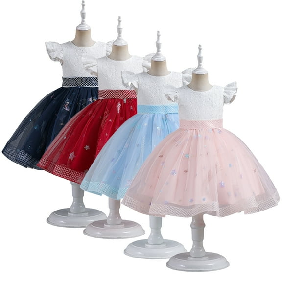 Esaierr Kids Toddler bridesmaid dresses Princess Dresses 3-10Y Girls Party Birthday Outfit Dress Baby Ruffle Sleeve Wedding Party Gown Girls Tutu Tulle Dresses Sequin Flower