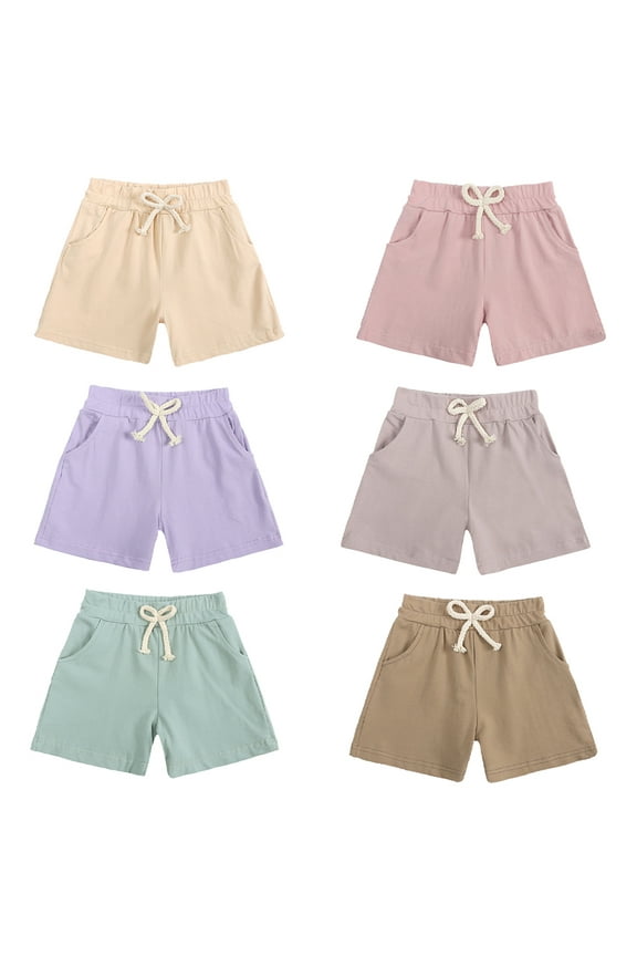 Kids Toddlers Boys Girls Shorts Elastic Waist Summer Casual Short Pants Baby Solid Pants Five-Quarter Pants 9M-5T