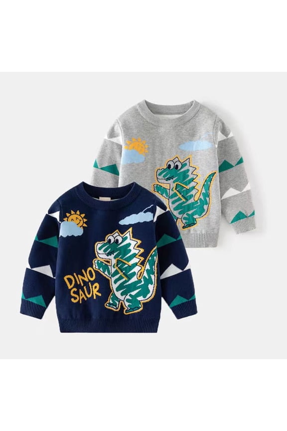 Kids Toddlers Boys Sweater Jacket Fall Winter Dinosaur Pullover Knitwear Tops Childrens Baby Boys Fleece Bottom Sweater Jumper for 1-7 Years