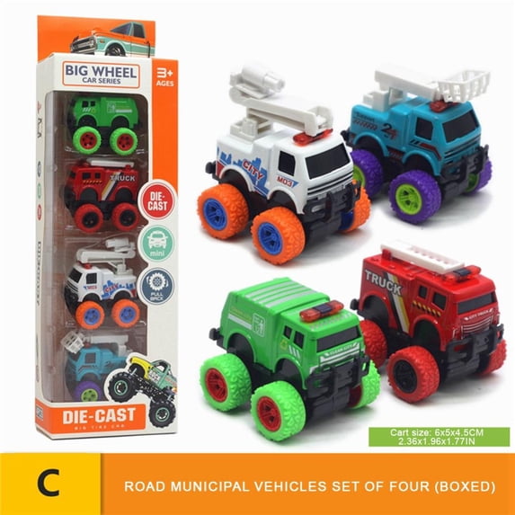 Esaierr Kids Toys Boys Toy Alloy Cartoon Large Wheel Car Model Car 4PCS Engineering Vehicle for 2-5T