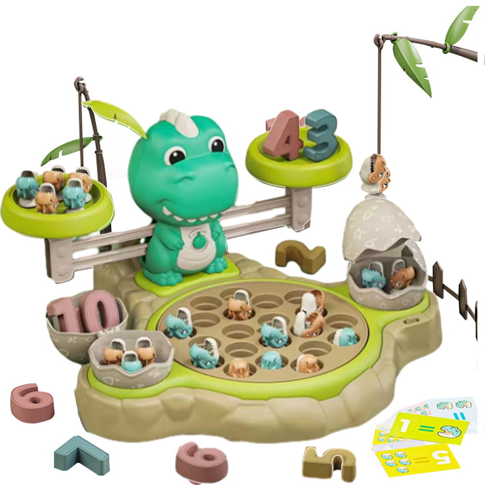 Esaierr Kids Toys Fishing Board Toys for 37PCS Toddler Baby Fishing Game Play Set Fishing Toys Dinosaur Balance Digital Fishing Station Music Digital Desktop Early Education Baby Interactive Toys