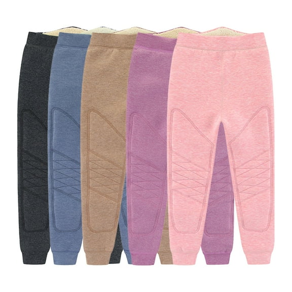Esaierr Kids Winter Leggings for Girls Boys Fall Winter Warm Pants Thickened Footless Knee Pads Bottoms Toddler Fleece Lined Tights for 2-14 Years Old