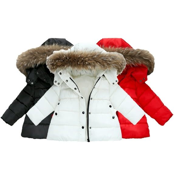 Esaierr Kids Winter Warm Jacket for Girls Hooded Solid Color Baby Girls Winter Coats 6 M-7Y Girls Cotton Children Outerwear with Zipper