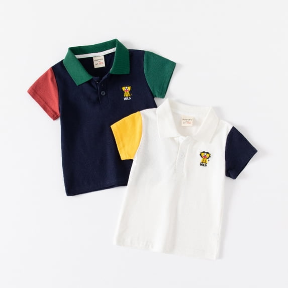 Esaierr Little Boys Soft Cotton T-Shirt for Kids Baby Summer Short Sleeve Tees Tops Blouse Colour Blocking Casual Shirt 1-8T