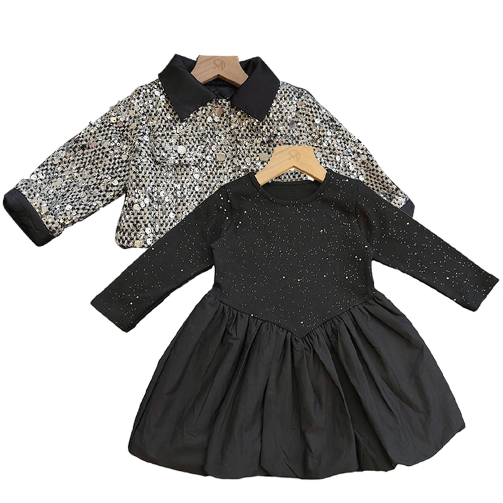 Esaierr Little Girls Black Dress Sequins Cotton Jacket Long Sleeve Winter Coat Outerwear for Baby Kids 2-14 Years Esaierr Little Girls Black Dress Sequins Cotton Jacket Long Sleeve Winter Coat Outerwear for Baby Kids 2-14 Years