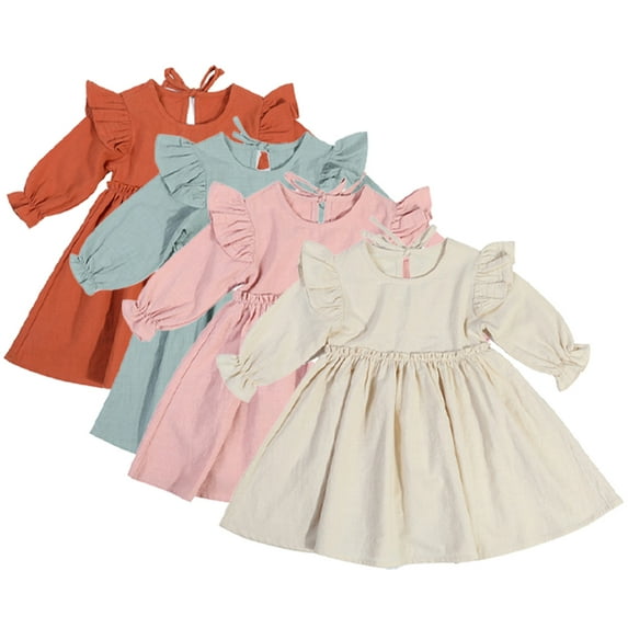 Esaierr Little Girls Cotton Dress for Kids Toddler Comfortable Breathable Sundress Long Sleeve Spring Fall Casual Dress 2T-6T