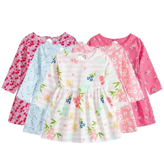 Esaierr Little Girls Princess Dress Kids Baby Girls Floral Print Casual A-Line Long Sleeve Spring Fall Dress Pullover Casual Dress Birthday Dress Skirt Toddler Dress for 1-6years