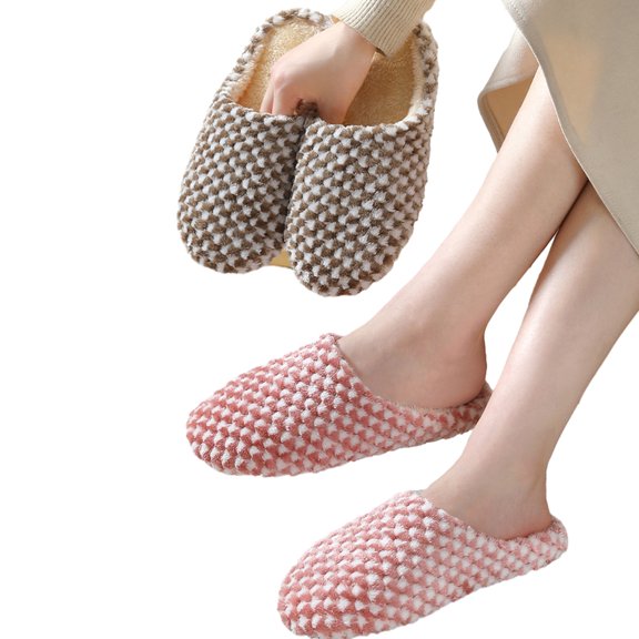 Esaierr Men Women's Warm House Slippers Shoes Women Fleece Lined Shoes Winter Comfortable Simple Non-slip Cotton Shoes